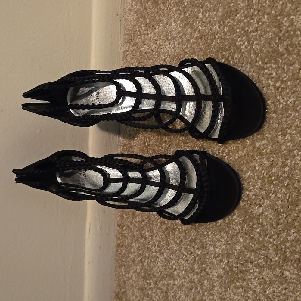 Stuart Weitzman Women's Sleek Black Strap High Heels Size 10